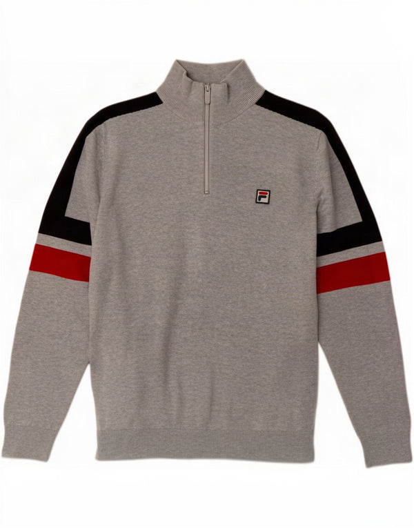 Fila Pull Col Zippé Homme Gris Moyen Colourblock Coton