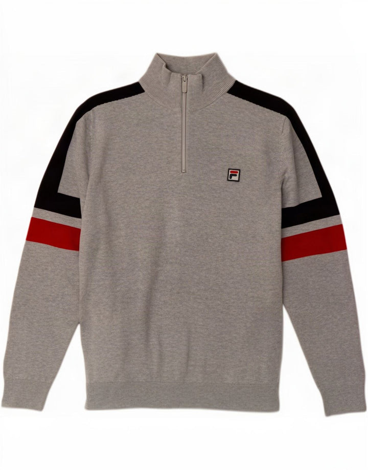 Fila Pull Col Zippé Homme Gris Moyen Colourblock Coton
