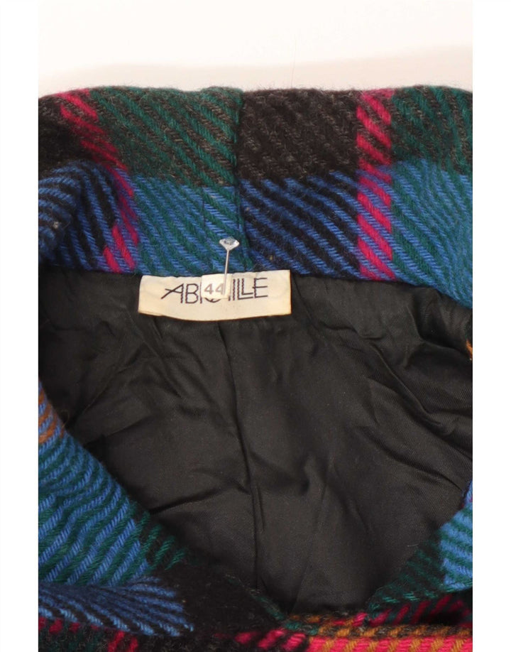 vintage Femmes À Capuche Double Breasted Coat EU 44 XL Plaid Multicolore