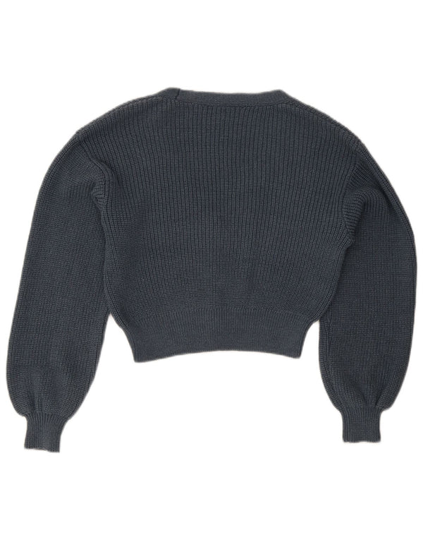 Zara Womens Crop Cardigan Sweater UK 10 Petit Bleu Marine Coton