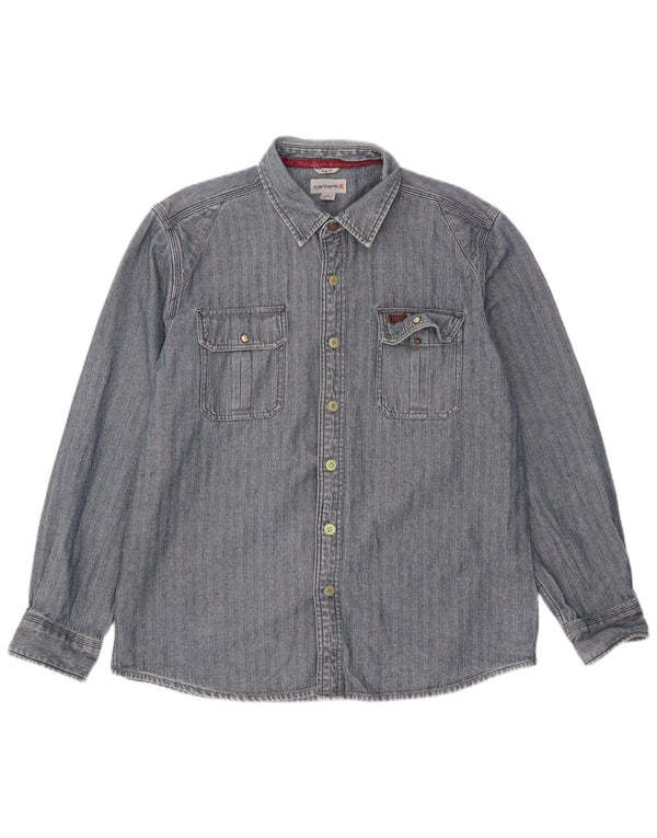 Carhartt Chemise Slim Fit pour hommes en coton à chevrons bleu grand