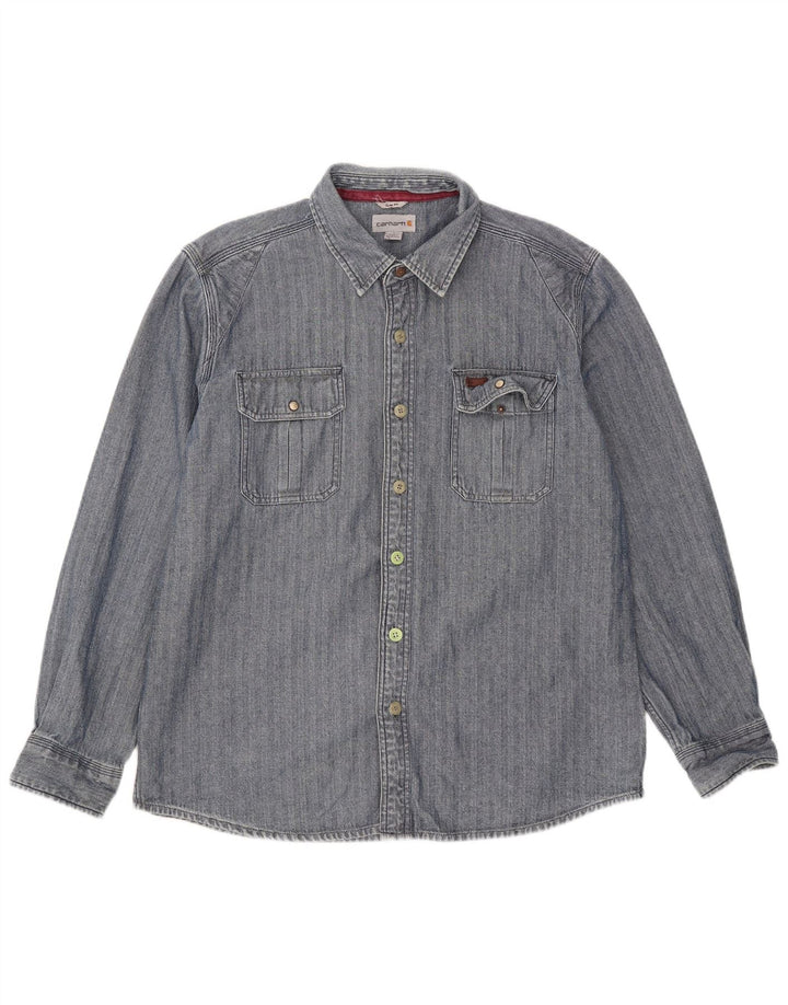 Carhartt Chemise Slim Fit pour hommes en coton à chevrons bleu grand