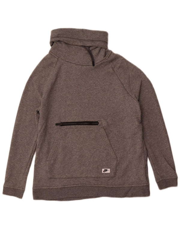 NIKE Sweat-shirt à col roulé pour femme UK 14 Gris moyen en coton moucheté