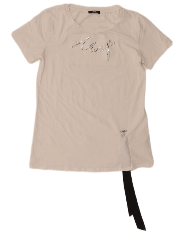Liu Jo T-shirt graphique pour femme UK 10 Small Blanc Coton