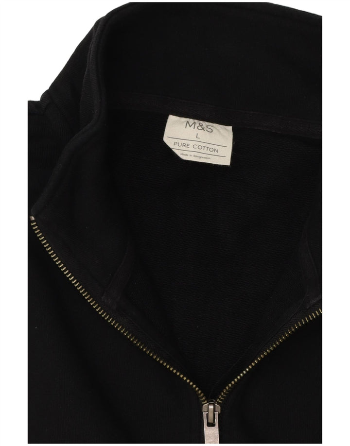 Marks & Spencer Sweat-shirt zippé 1/4 pour homme, grand coton noir