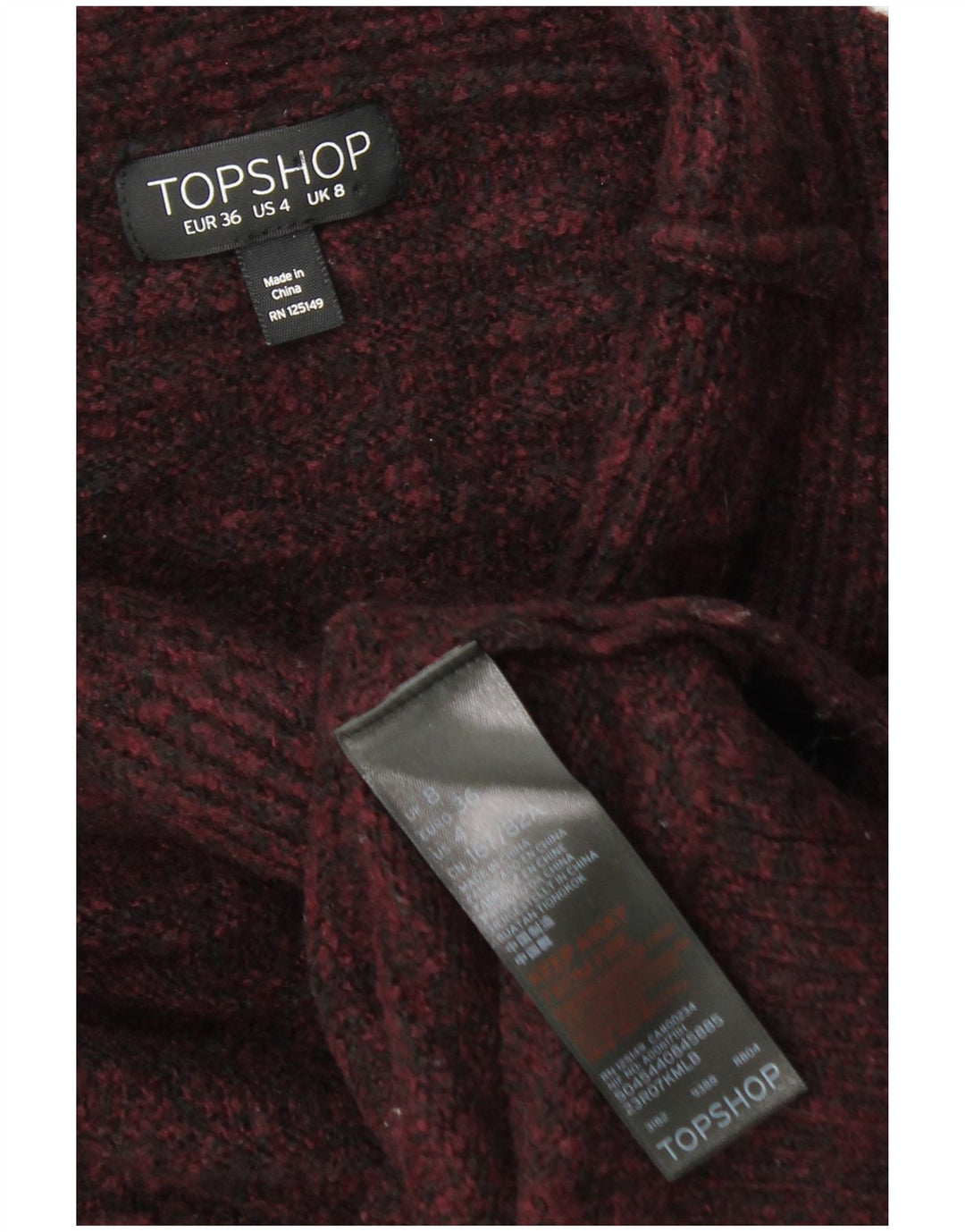 TOPSHOP Pull col roulé pour femme UK 8 Petit Bordeaux Moucheté