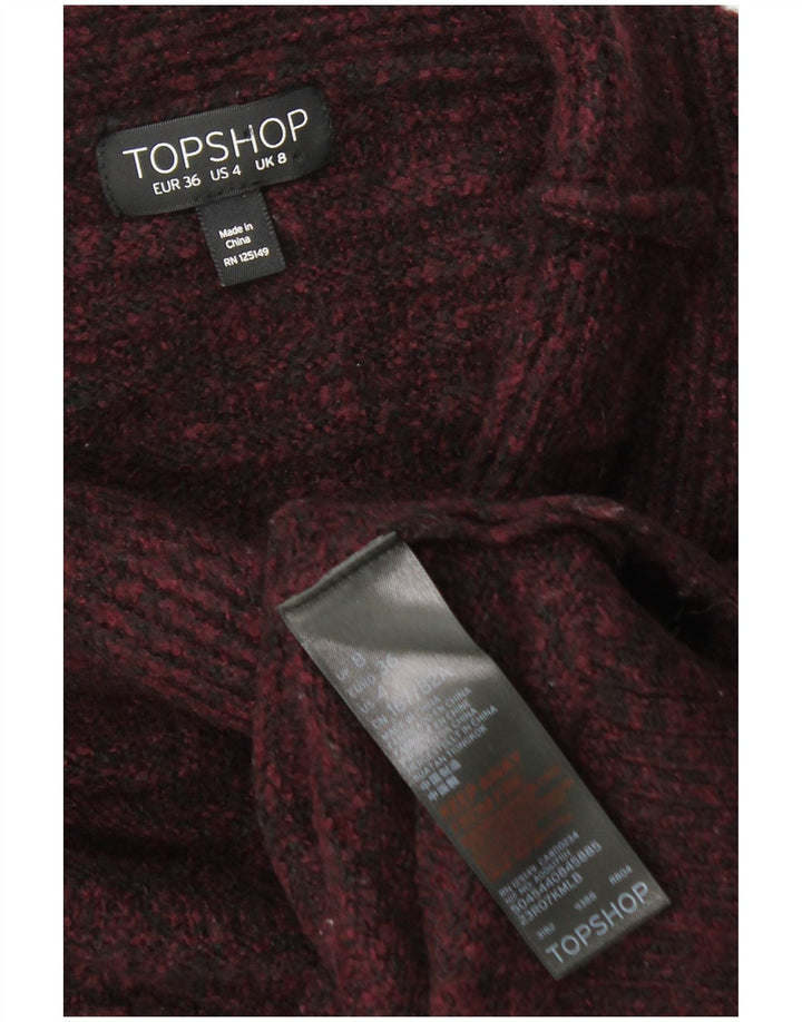 TOPSHOP Pull col roulé pour femme UK 8 Petit Bordeaux Moucheté