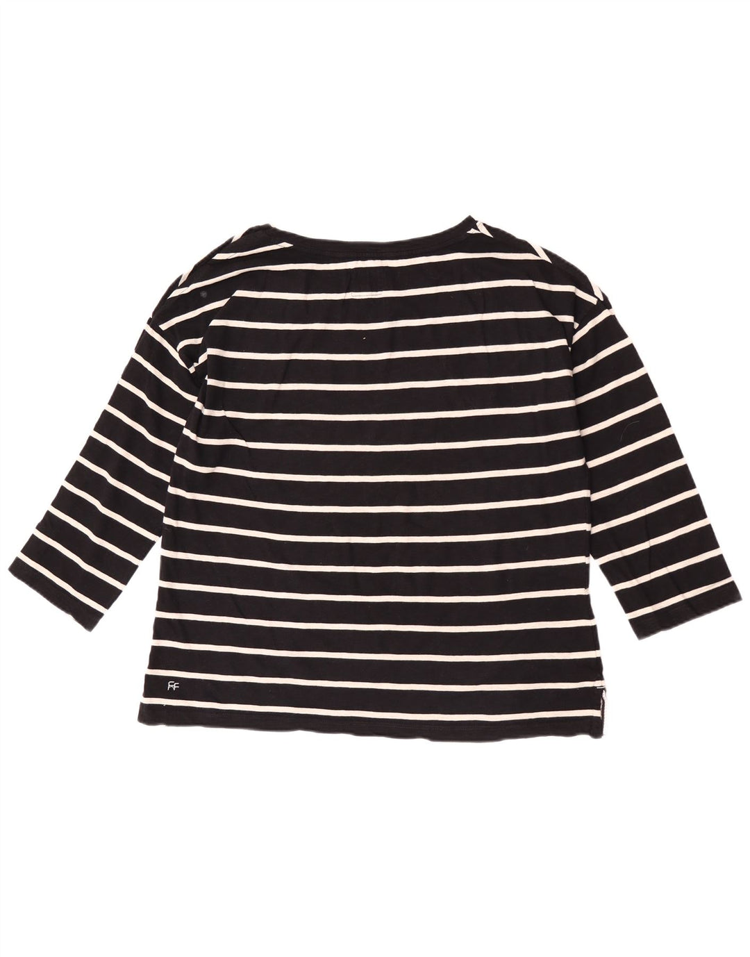Fat Face Haut Femme Manches 3/4 UK 12 Coton Rayé Noir Moyen