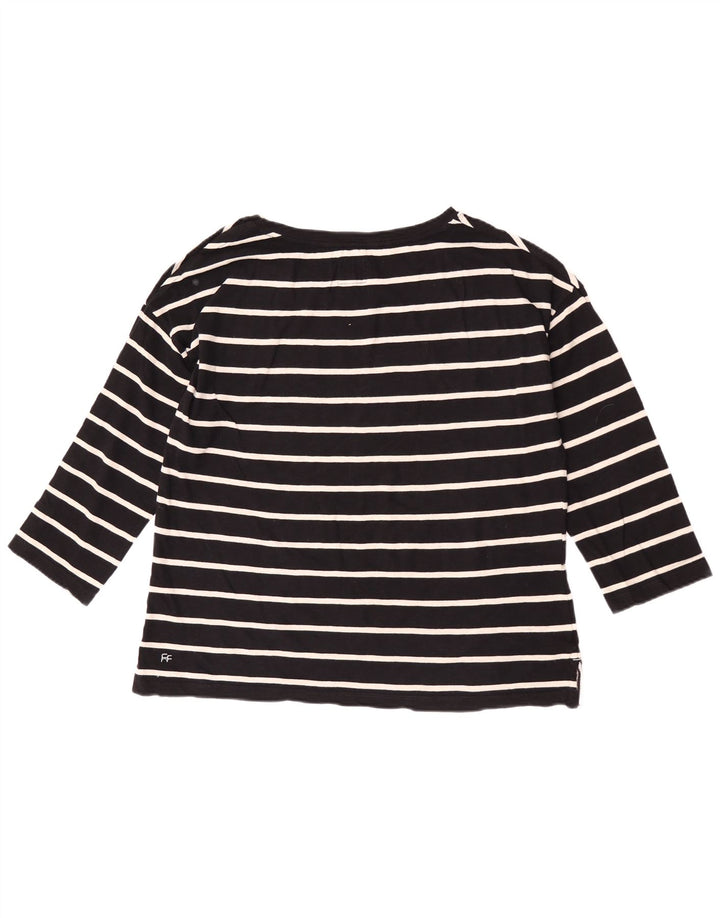 Fat Face Haut Femme Manches 3/4 UK 12 Coton Rayé Noir Moyen