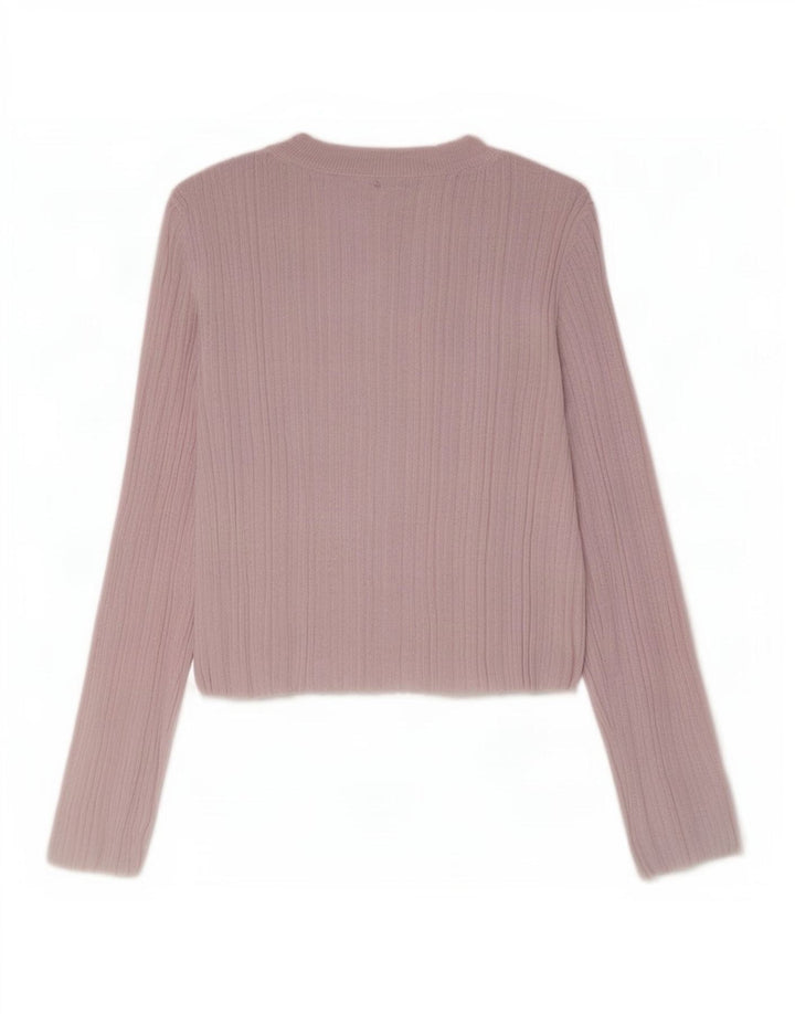 Zara Womens Crop Top Manches Longues UK 12 Viscose Rose Moyen