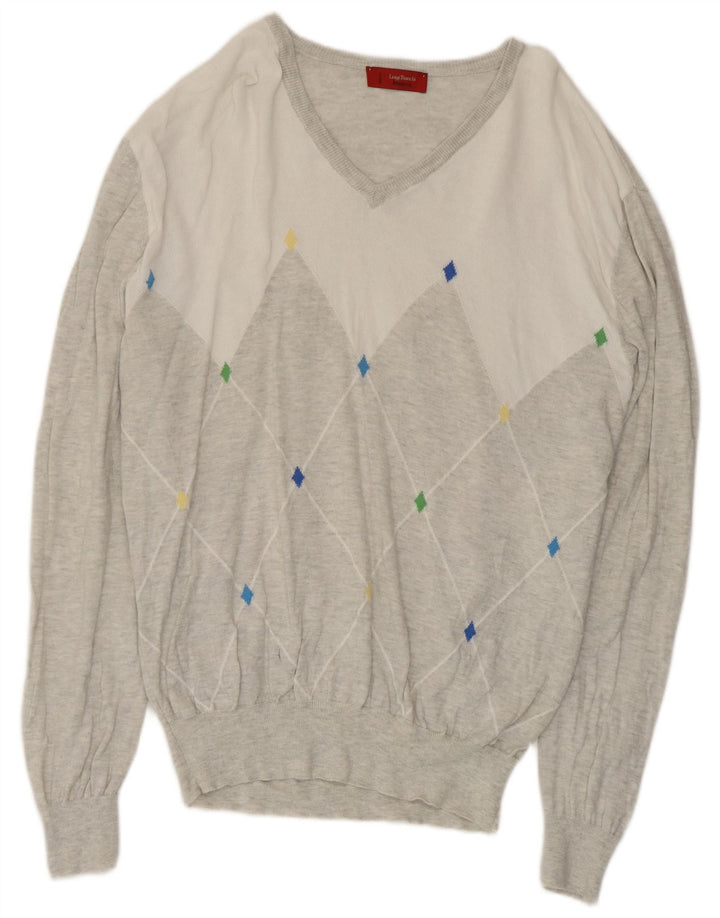 Luigi Bianchi Pull col V Homme Gris Moyen Argyle/Diamant Coton
