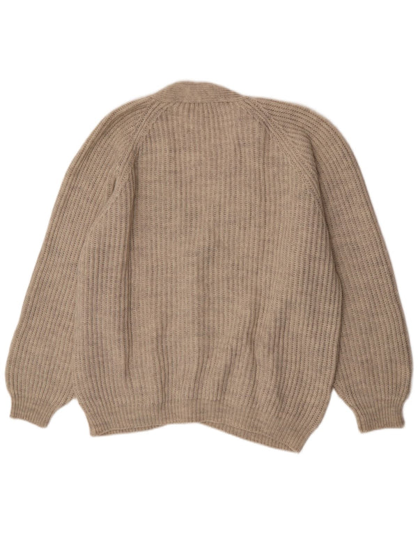 vintage Homme Cardigan Pull XL Beige Laine