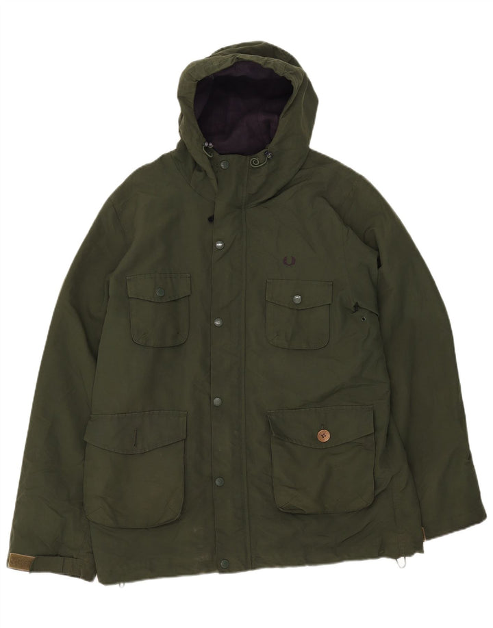 Fred Perry Veste coupe-vent à capuche pour homme UK 38 Nylon vert moyen