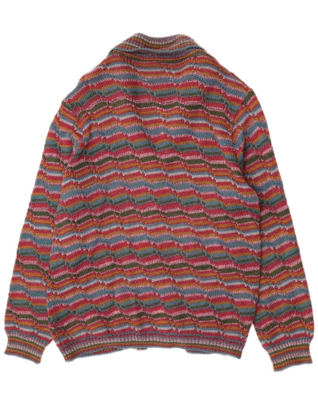 vintage Mens Cardigan Sweater Grande laine rayée multicolore