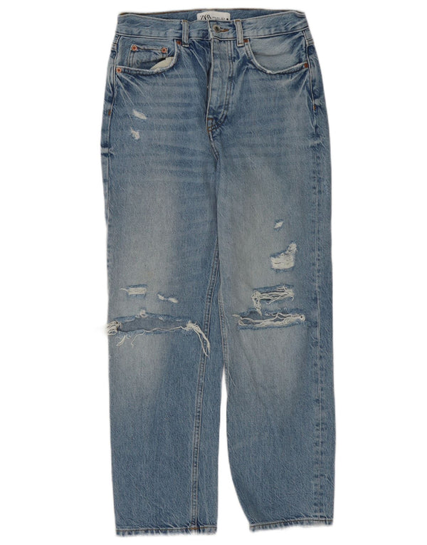 Zara Femme The Bliss Jean droit taille haute EU 36 XS W26 L27 Bleu