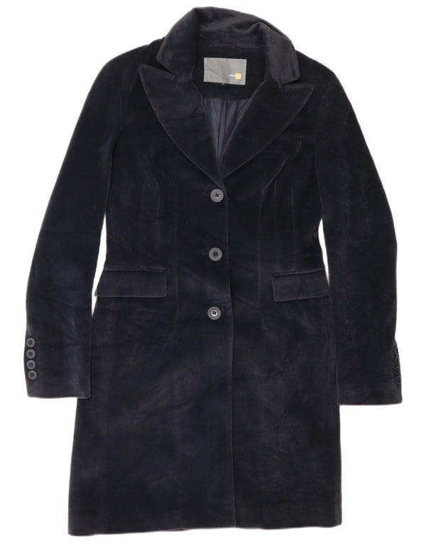 vintage Femme Pardessus UK 10 Petit Polyester Bleu Marine