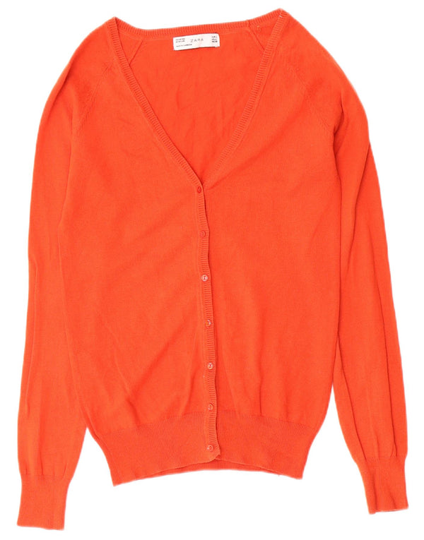 Zara Womens Cardigan Sweater UK 14 Large Orange Coton