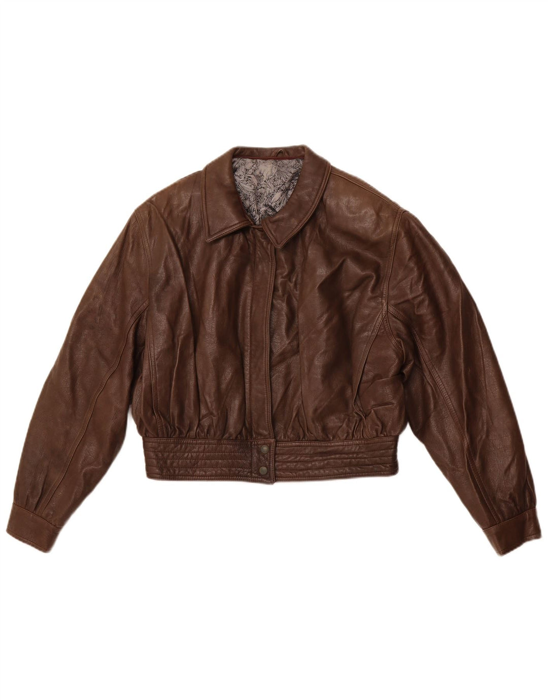 VINTAGE Veste en cuir crop femme IT 42 Cuir marron moyen