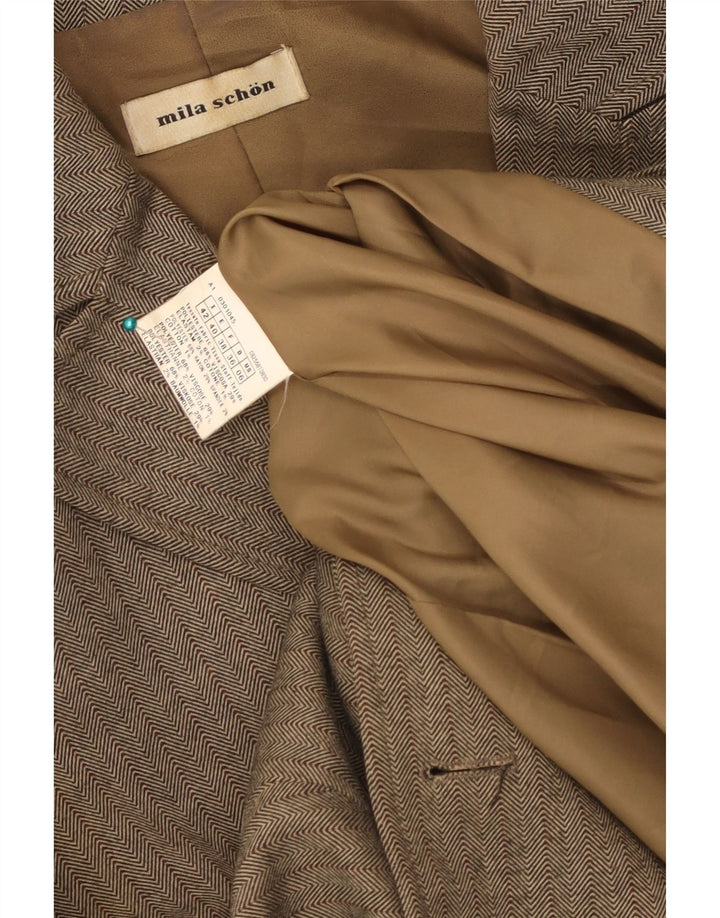 Mila Schon Veste blazer à 2 boutons pour femme IT 42 Kaki moyen à chevrons