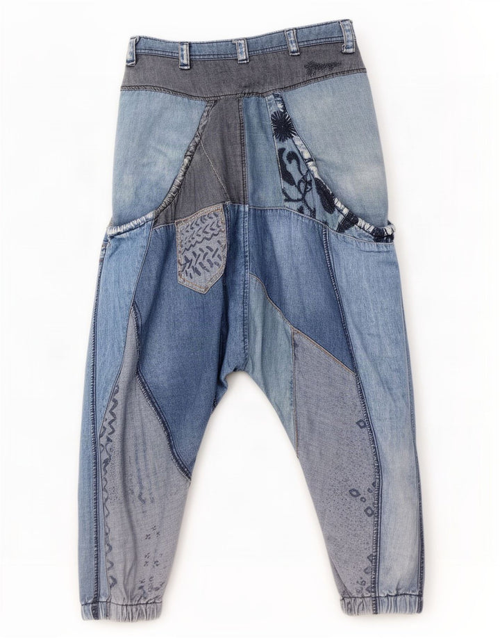 Desigual Femme Harem Drop Crotch Jeans W30 L13 Bleu Patchwork Coton