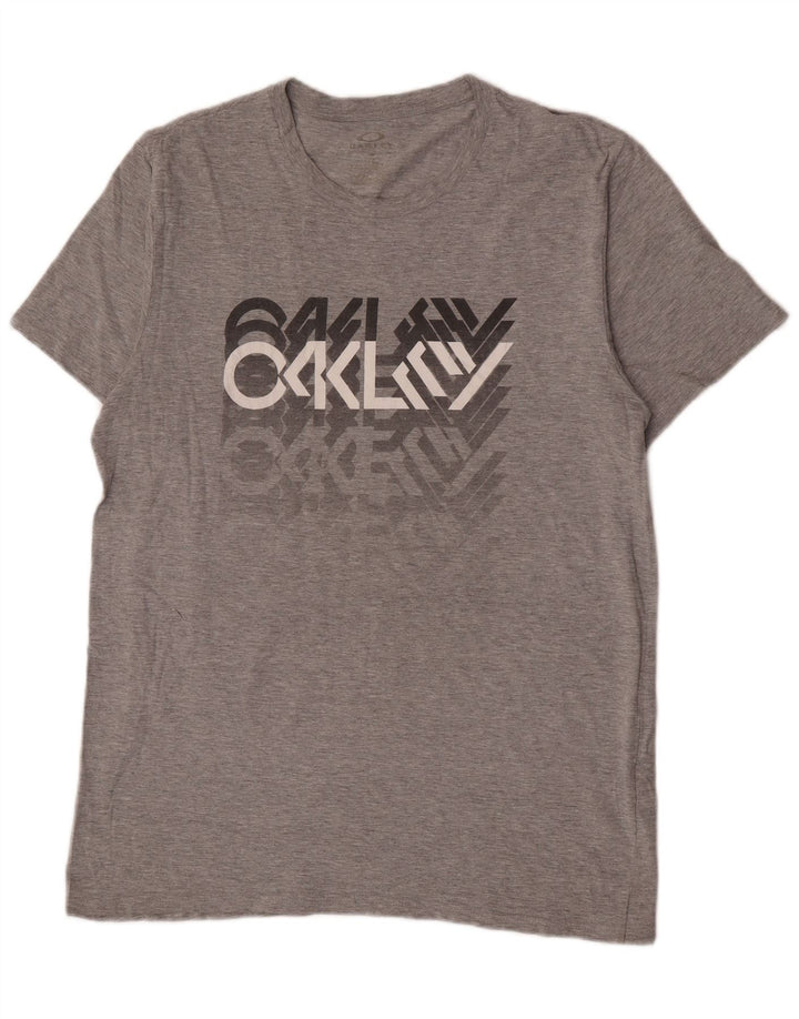 Oakley Mens Graphic T-Shirt Top Large Gris Moucheté Coton