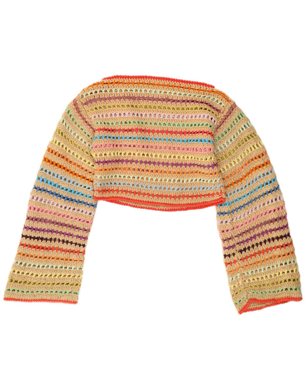 vintage Womens Crop Boat Neck Jumper Sweater UK 6 XS Multicolore Rayé