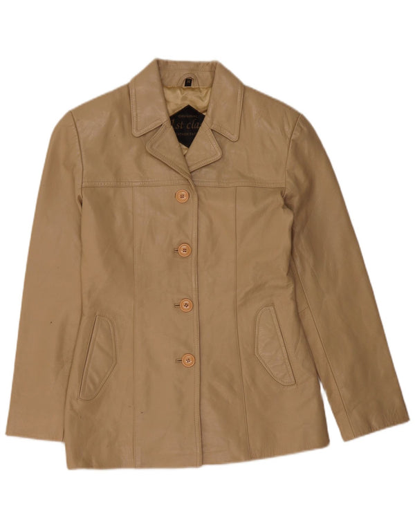 VINTAGE Veste blazer en cuir à 4 boutons pour femme IT 36 XS Cuir beige