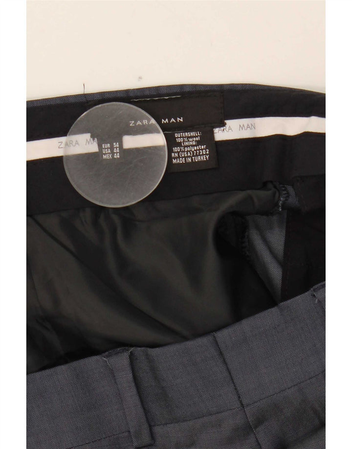 Zara Pantalon De Costume Droit Homme W44 L31 Bleu Marine Laine