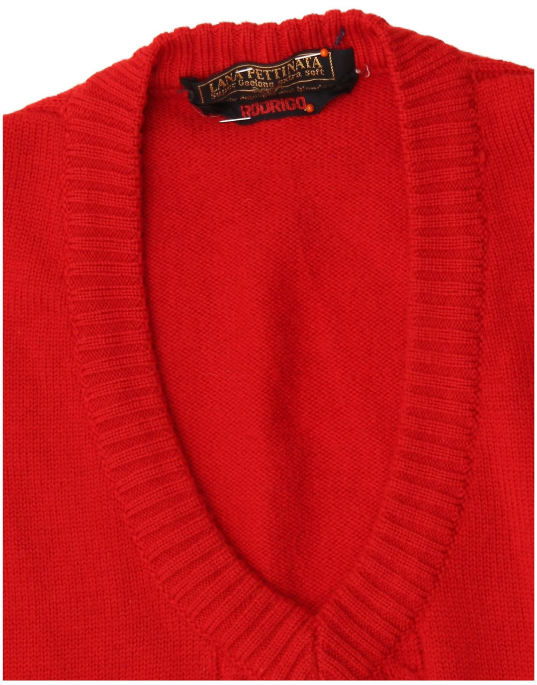RODRIGO Pull col V pour femme UK 16 Grande laine vierge rouge