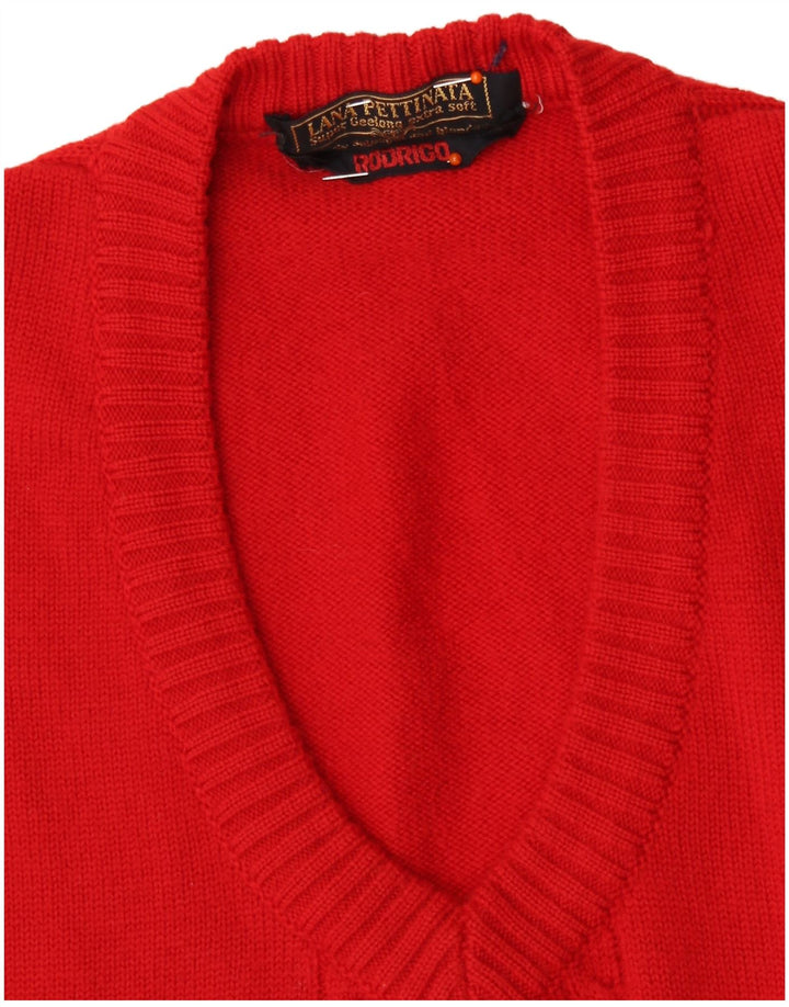 RODRIGO Pull col V pour femme UK 16 Grande laine vierge rouge