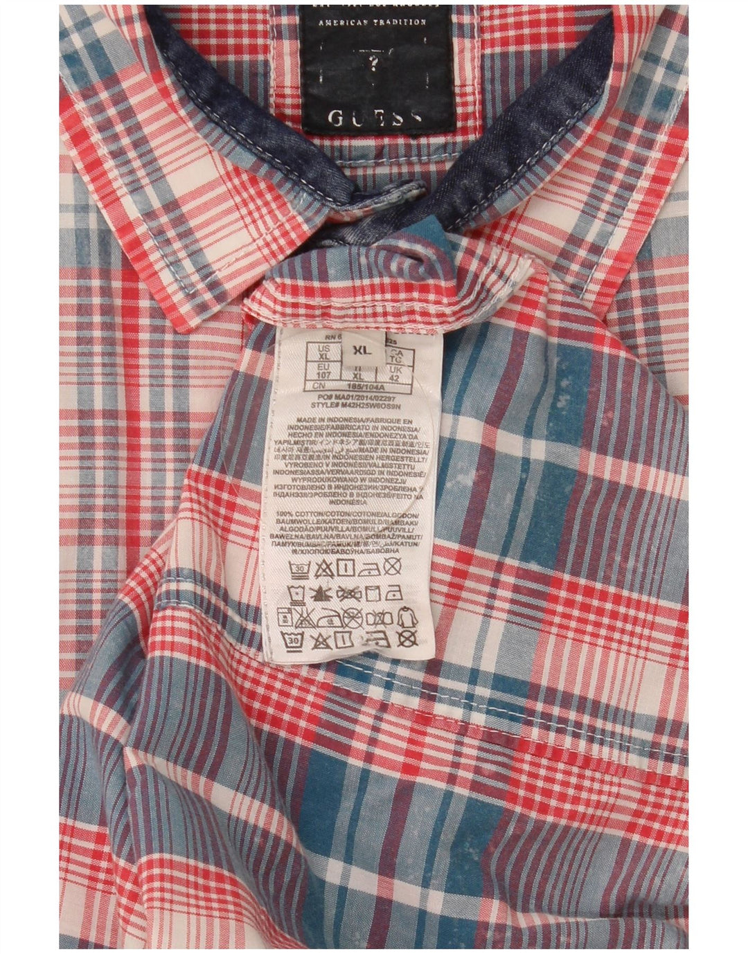Guess Chemise à Manches Courtes Homme XL Coton à Carreaux Multicolore