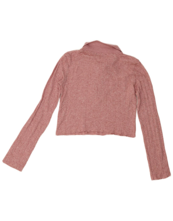 Zara Polo court à manches longues pour femme UK 10 Petite viscose rose