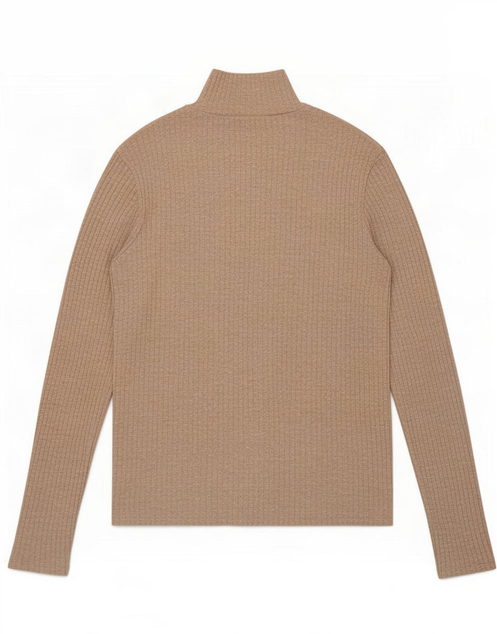 Zara Femme Top Col Boutonné Manches Longues UK 14 Large Beige Polyester