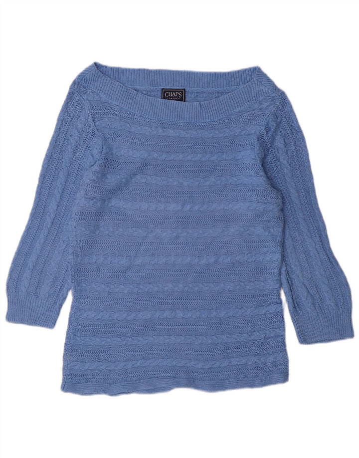 CHAPS Pull à manches 3/4 et col bateau pour femme UK 16 Large Bleu Coton