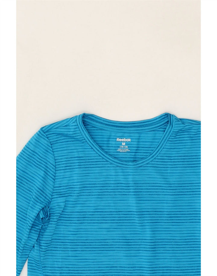 REEBOK Boys Graphic Top Long Sleeve 10-11 Years Medium Blue Striped Vintage Reebok and Second-Hand Reebok from Messina Hembry 