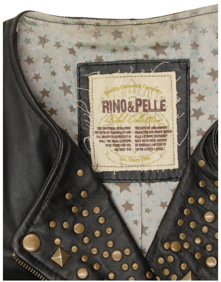 RINO & PELLE Veste en cuir de motard court pour femme UK 12 Cuir noir moyen