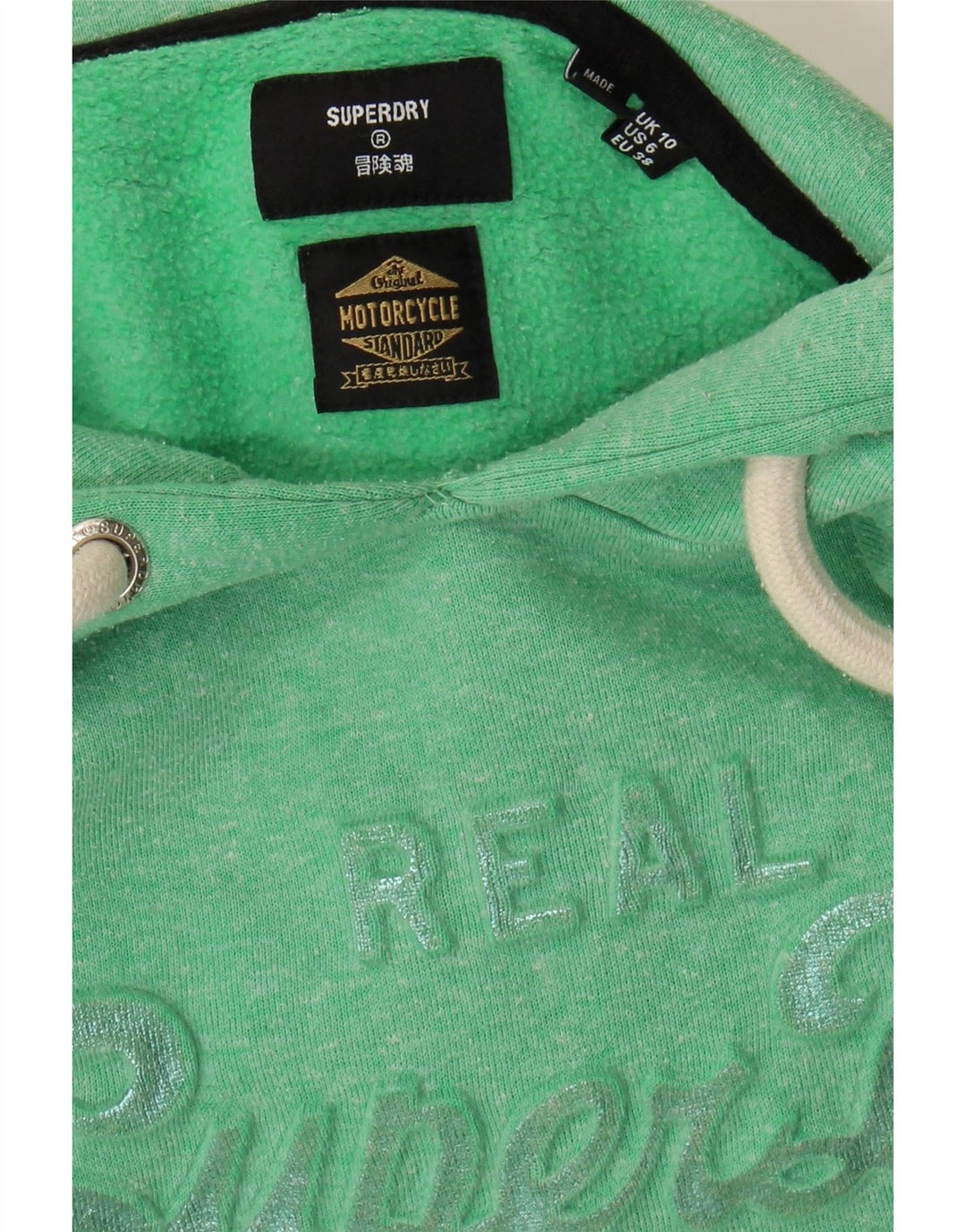 SUPERDRY Womens Graphic Hoodie Jumper UK 10 Small  Green Polyester Vintage Superdry and Second-Hand Superdry from Messina Hembry 