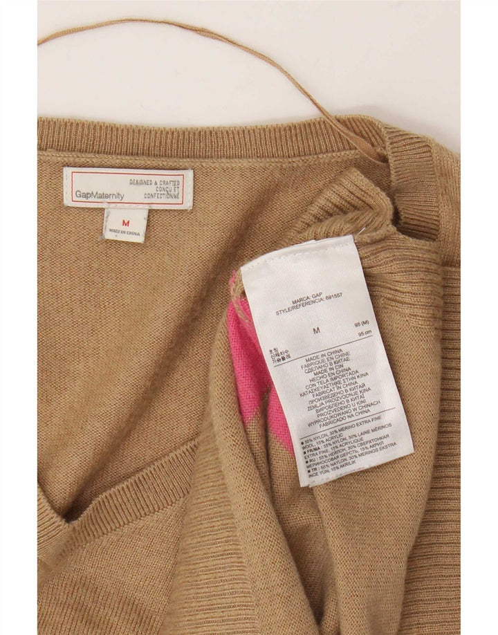 Gap Pull Col V Femme UK 12 Nylon Rayé Marron Moyen