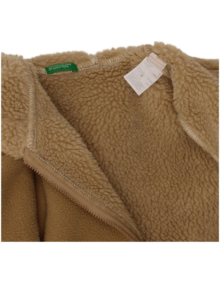 BENETTON Girls Hooded Fleece Jacket 7-8 Years Brown Polyester