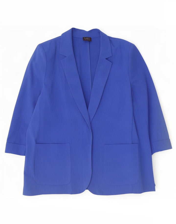 Marks & Spencer Veste blazer ouverte à manches 3/4 pour femme UK 20 2XL Bleu