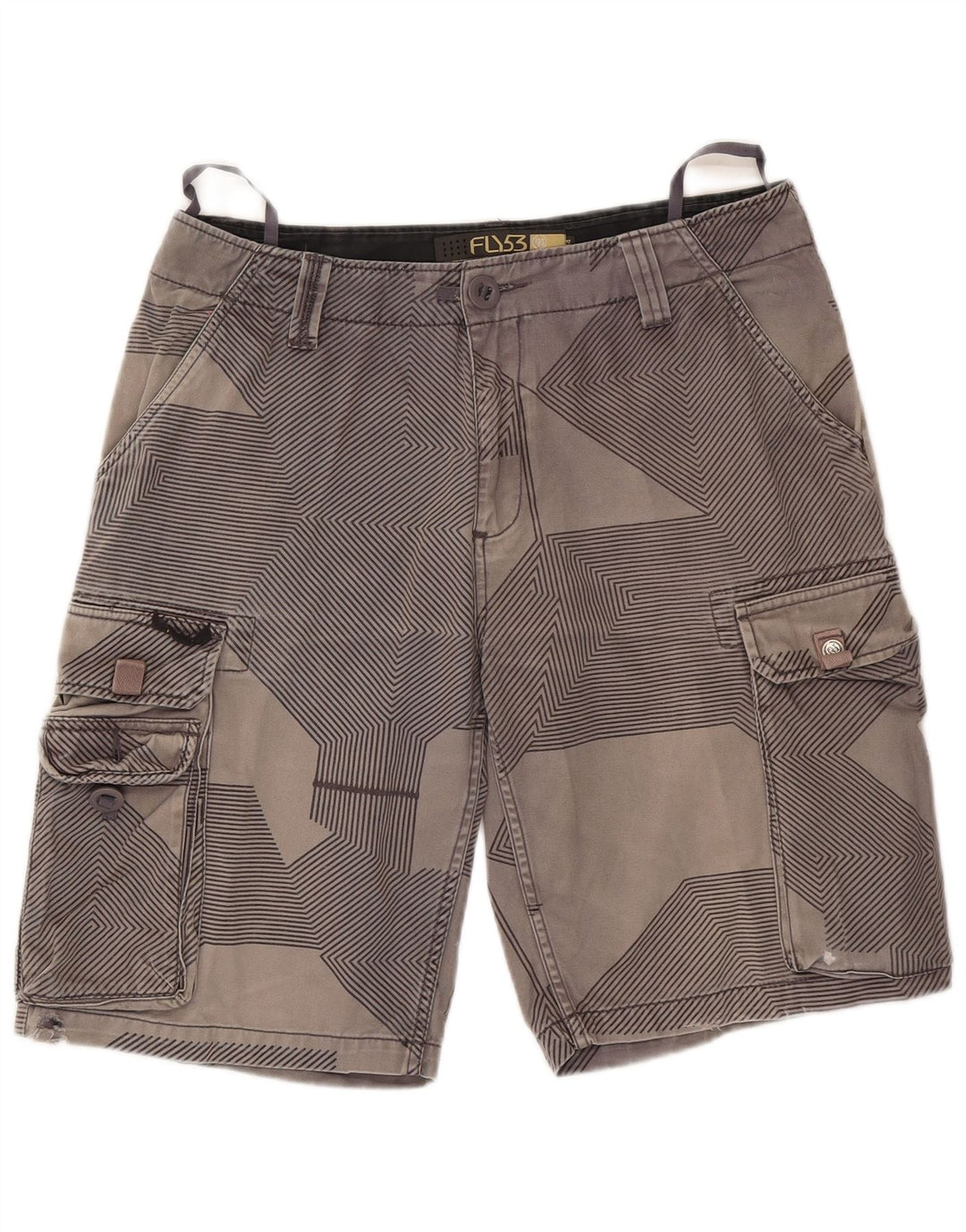 Fly53 Short Cargo Homme W34 Grand Gris Géométrique Coton