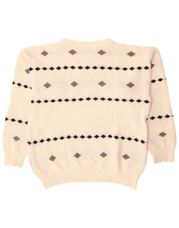vintage Mens Crew Neck Jumper Pull XL Blanc Argyle/Diamant