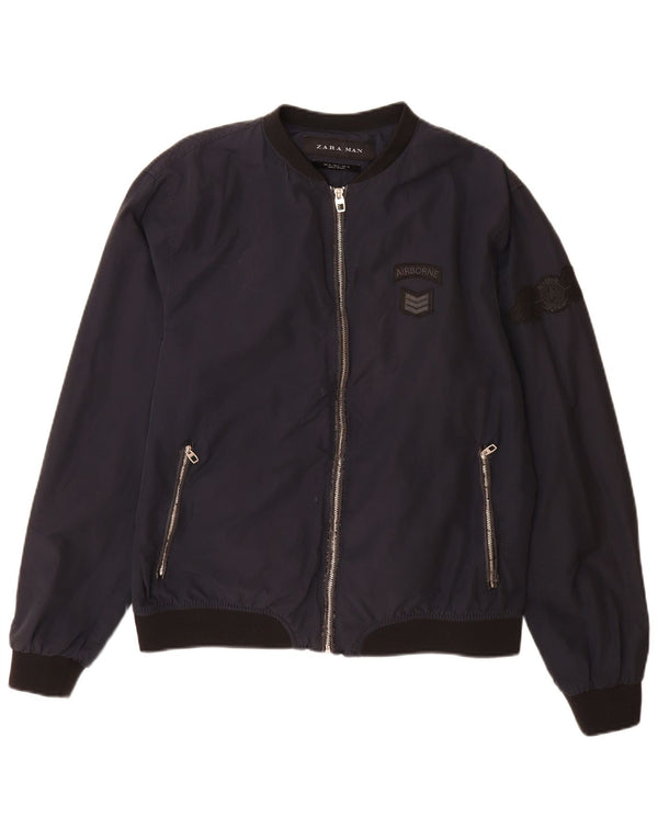 Zara Mens Bomber Jacket UK 42 XL Bleu Marine Colorblock Coton