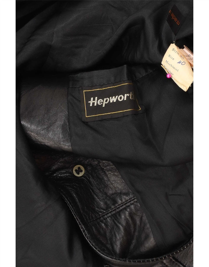 vintage Homme 2 Boutons Veste Blazer En Cuir UK 40 Grand Noir