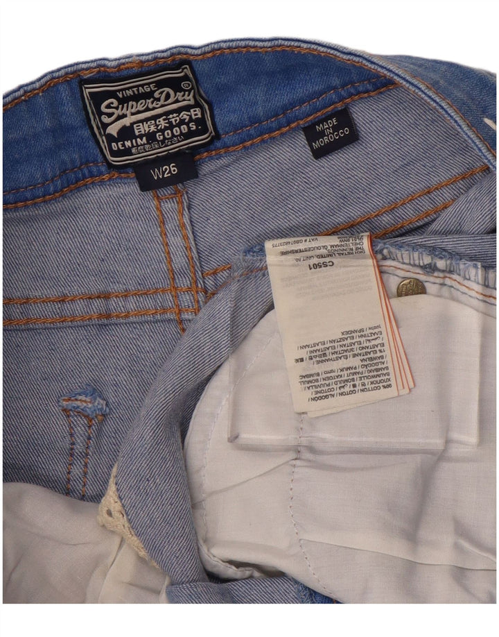 SUPERDRY Short en Jean Femme W26 Petit Bleu Coton