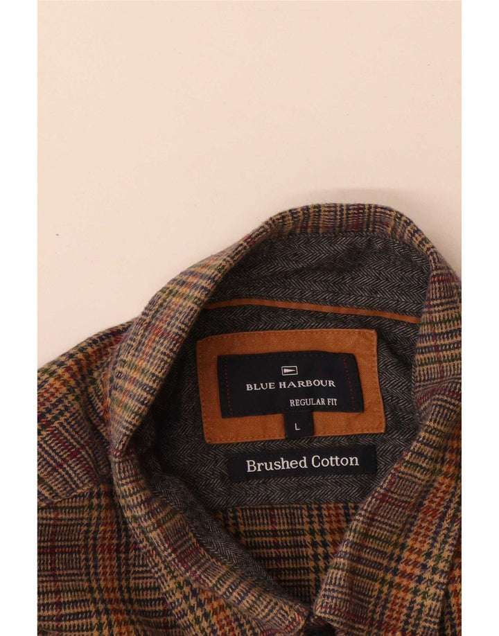 Marks & Spencer Chemise en flanelle Blue Harbour pour hommes, grand motif pied-de-poule marron