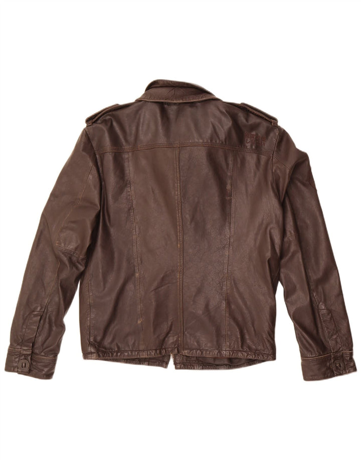 Superdry Veste en cuir militaire pour homme UK 42 XL Cuir marron