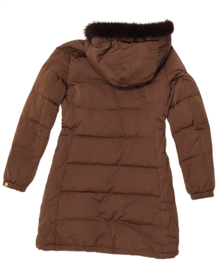 MASSIMO DUTTI Manteau rembourré à capuche pour femme UK 10 Petit Marron Polyester
