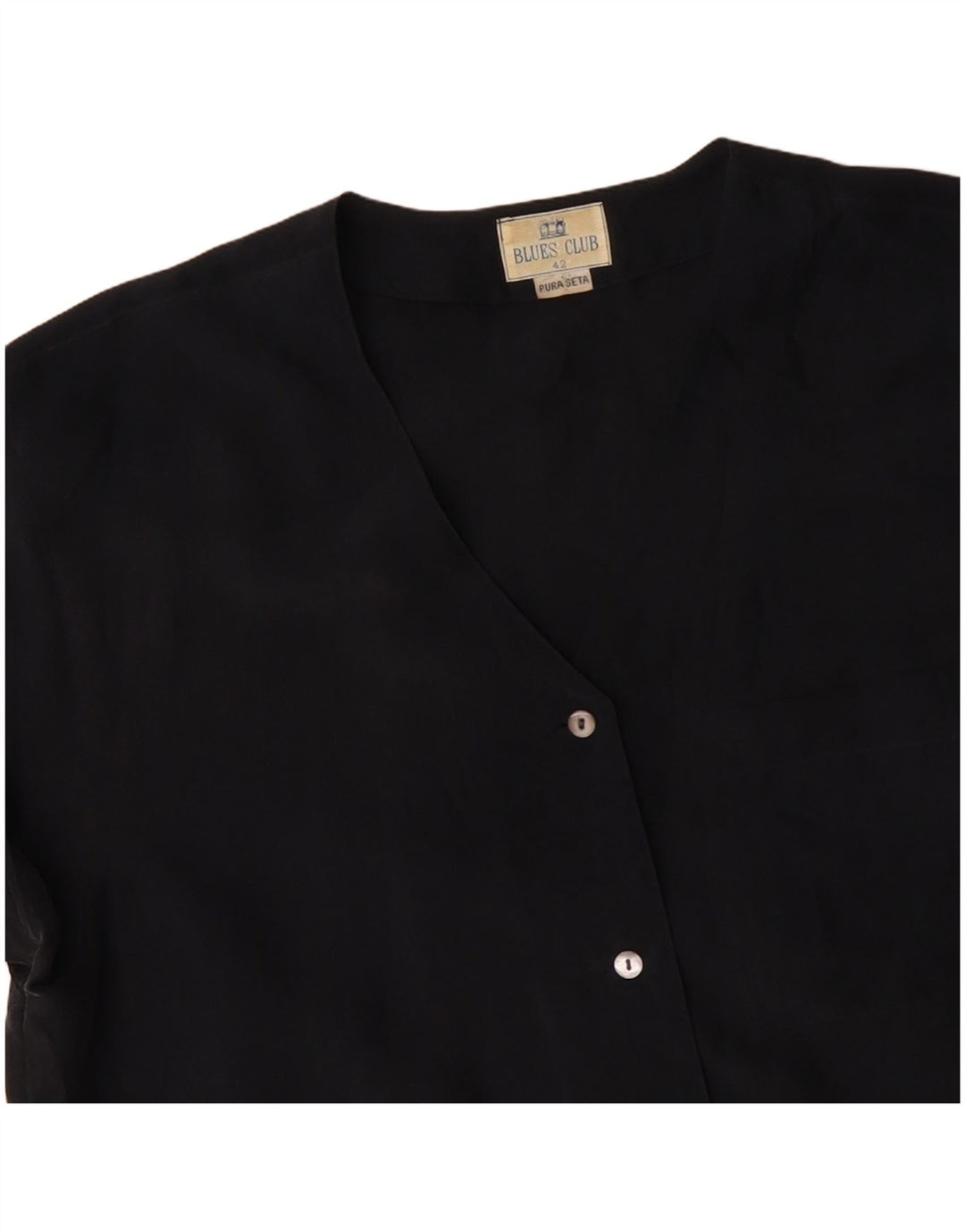 BLUE CLUB Chemisier à manches courtes pour femme IT 42 Soie noire moyenne