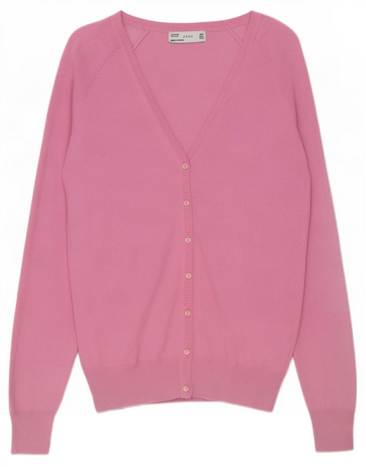 Zara Cardigan Femme Pull UK 12 Coton Rose Moyen